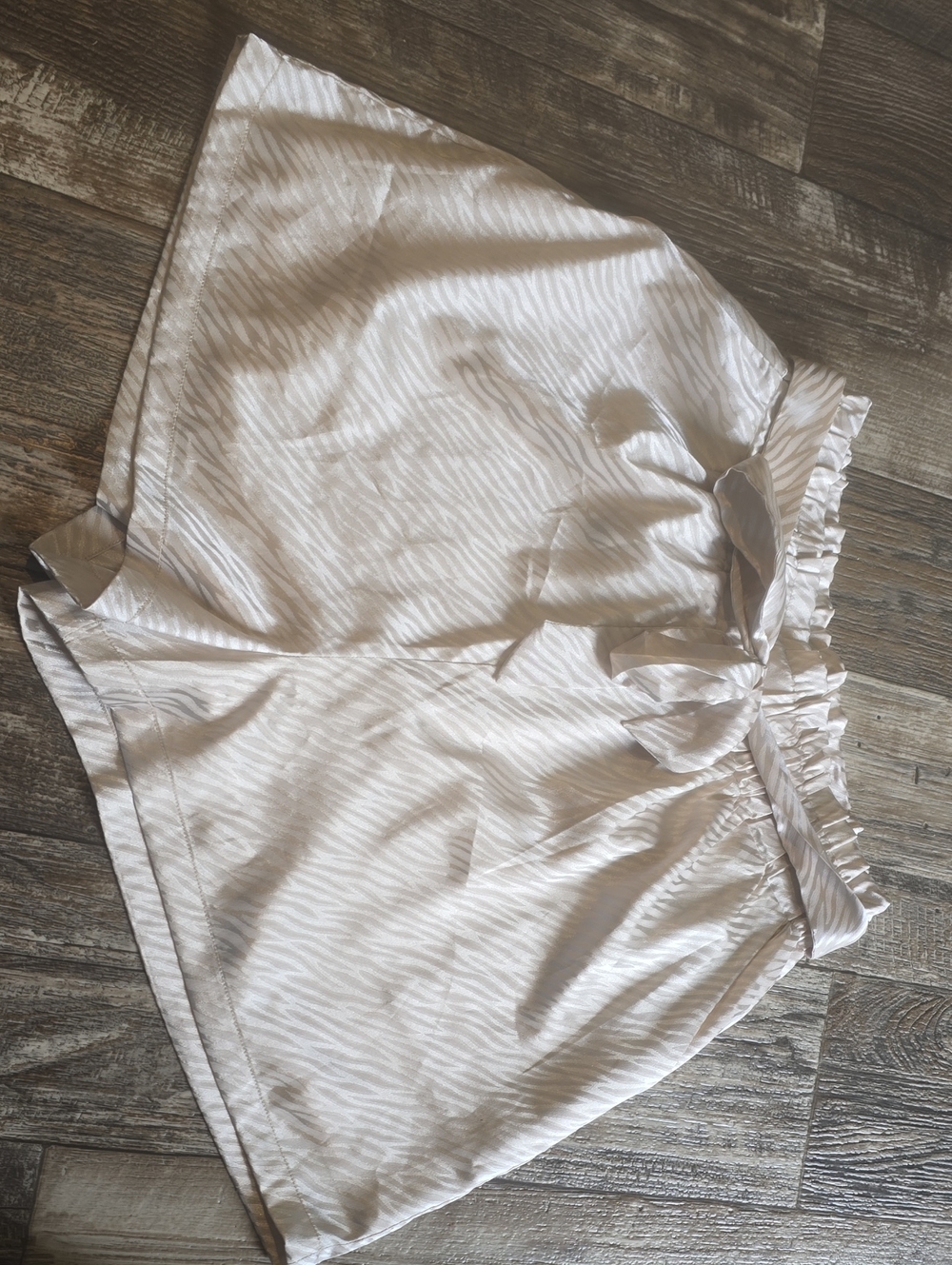 entro Ivory Satin Paperbag Waist Shorts with Subtle Zebra Texture